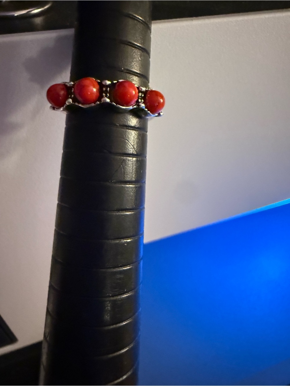 Silver-Tone Red Bead Row Ring